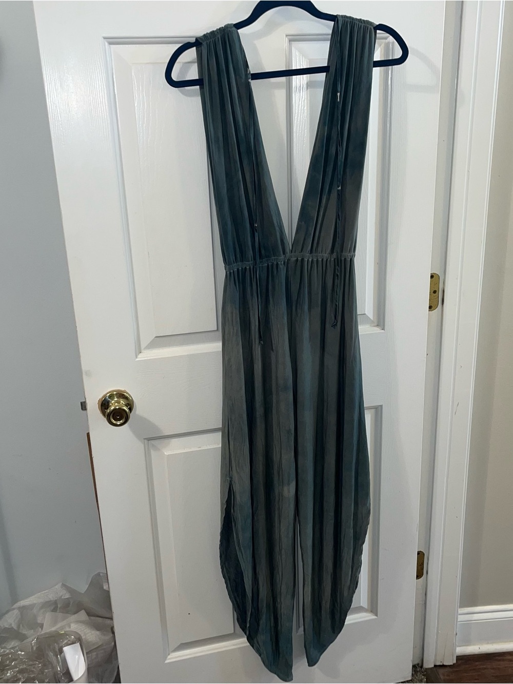 Hand-Tie Dyed Plunge V-Neck club Jumpsuit